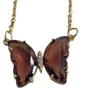 Light Brown Crystal Butterfly Necklace